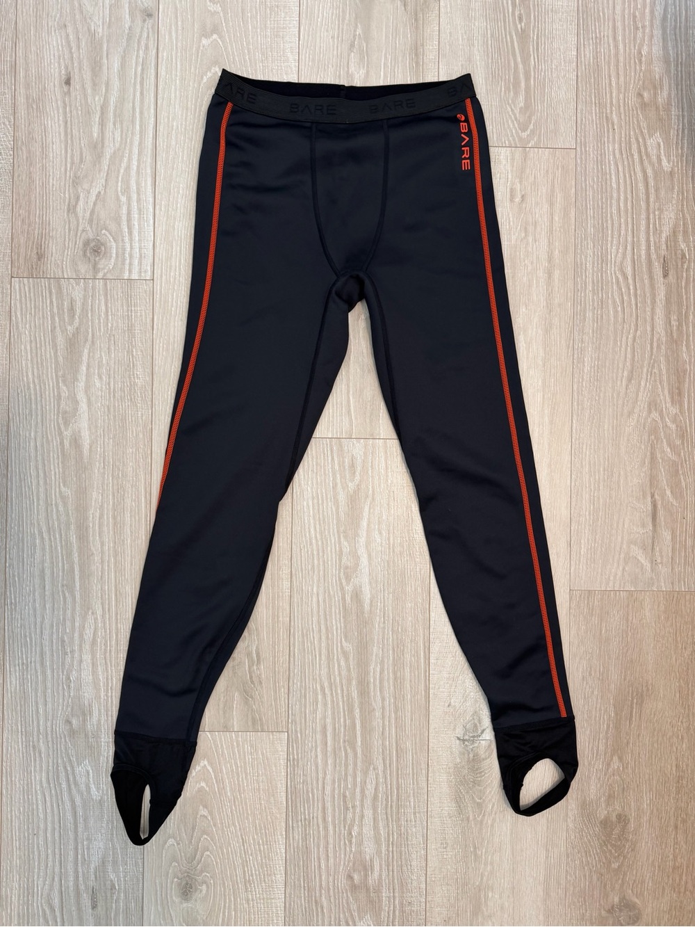 BARE Ultrawarmth Base Layer Black Footed Leggings with Red Side Stripes Unisex